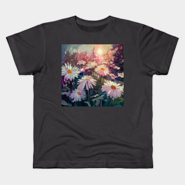 White Daisies in Garden Kids T-Shirt by redwitchart